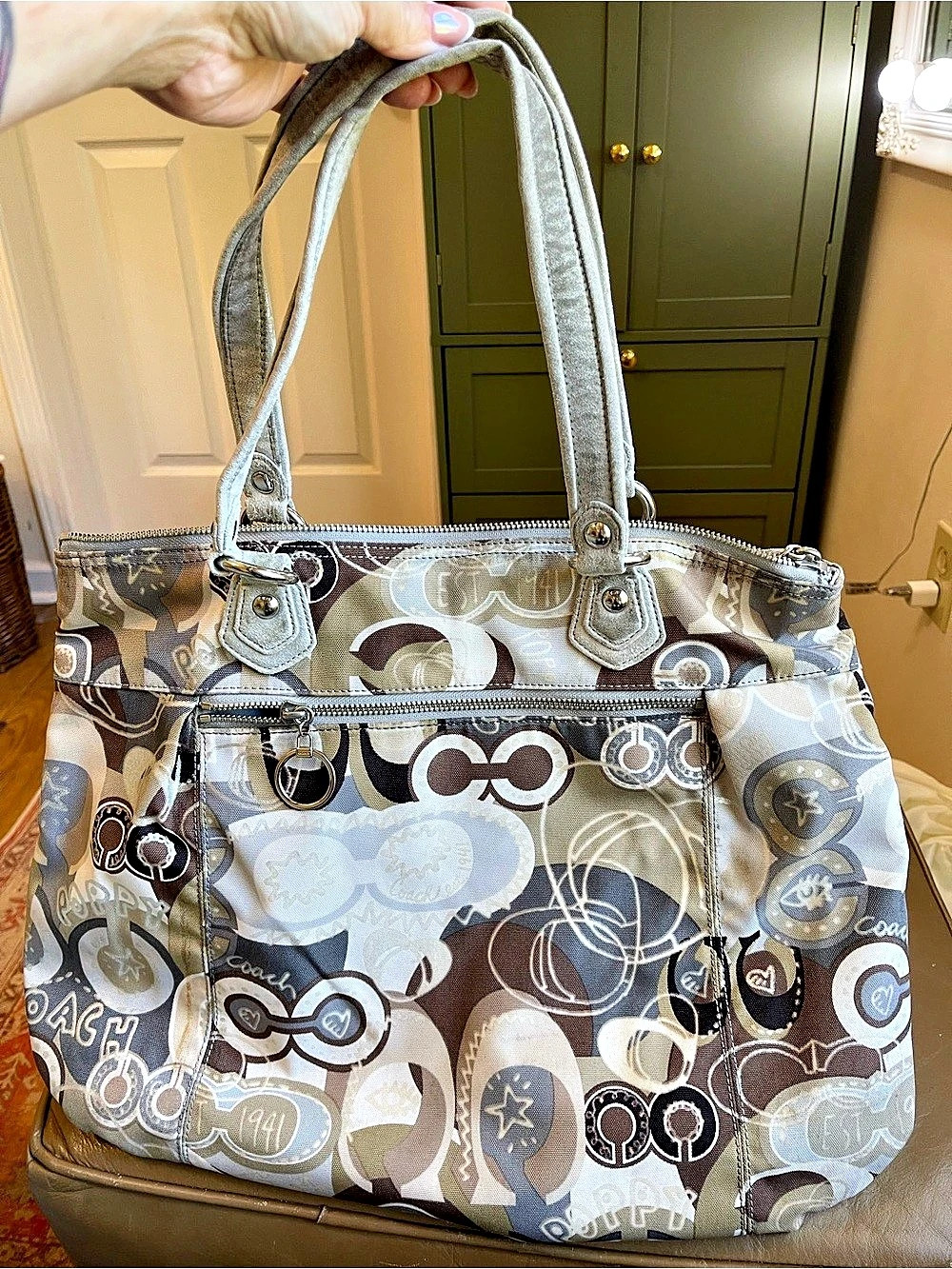 Coach Poppy Storybook Graffiti Glam Tote Bag, Brown & Blue